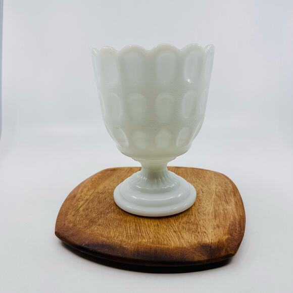 Vintage E.O. Brody Milk Glass Footed Pedestal 6" Scalloped Bowl Vase Compote US - Picture 1 of 9